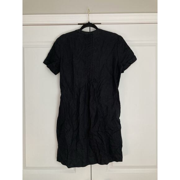 Quince Black European Linen Boho Lagenlook Short Sleeve Swing Dress Pockets S - Picture 6 of 8